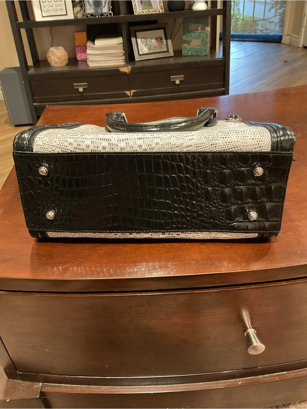 Brahmin Black and White Textured Satchel